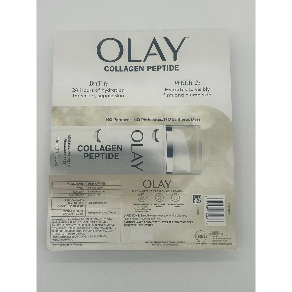 Olay Collagen Peptide 24 Moisturizer Cream Fragrance‎ Free 2 Pk 1.7oz Each 3.4oz